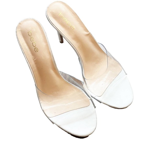 Bebe Sandra Stiletto Heels Sandals Open Toe Clear White Size 11 NWOT - Picture 7 of 11